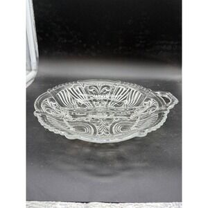 Vintage Clear Pressed Glass Divided Relish Dish Floral Scalloped Serving Tray